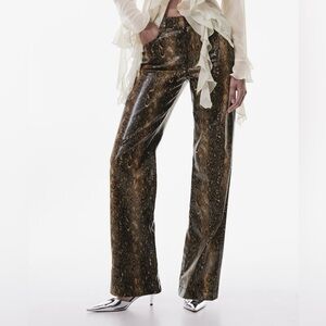 Mango Snake-Print High-Waist Pants in Brown and Black